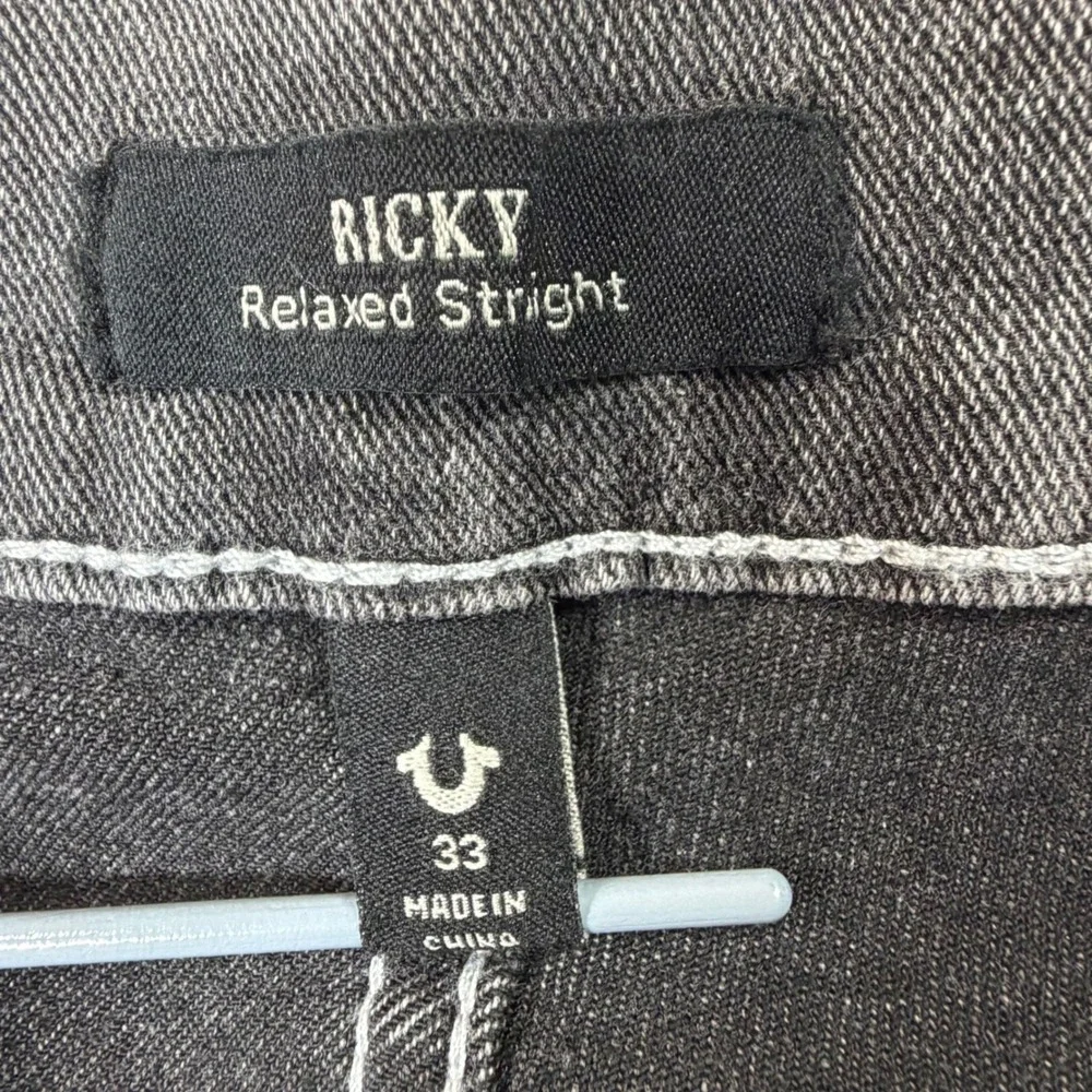 True Religion Ricky Relaxed Straight Men 33 Gray Denim Jeans Acid Wash Y2K Comfy